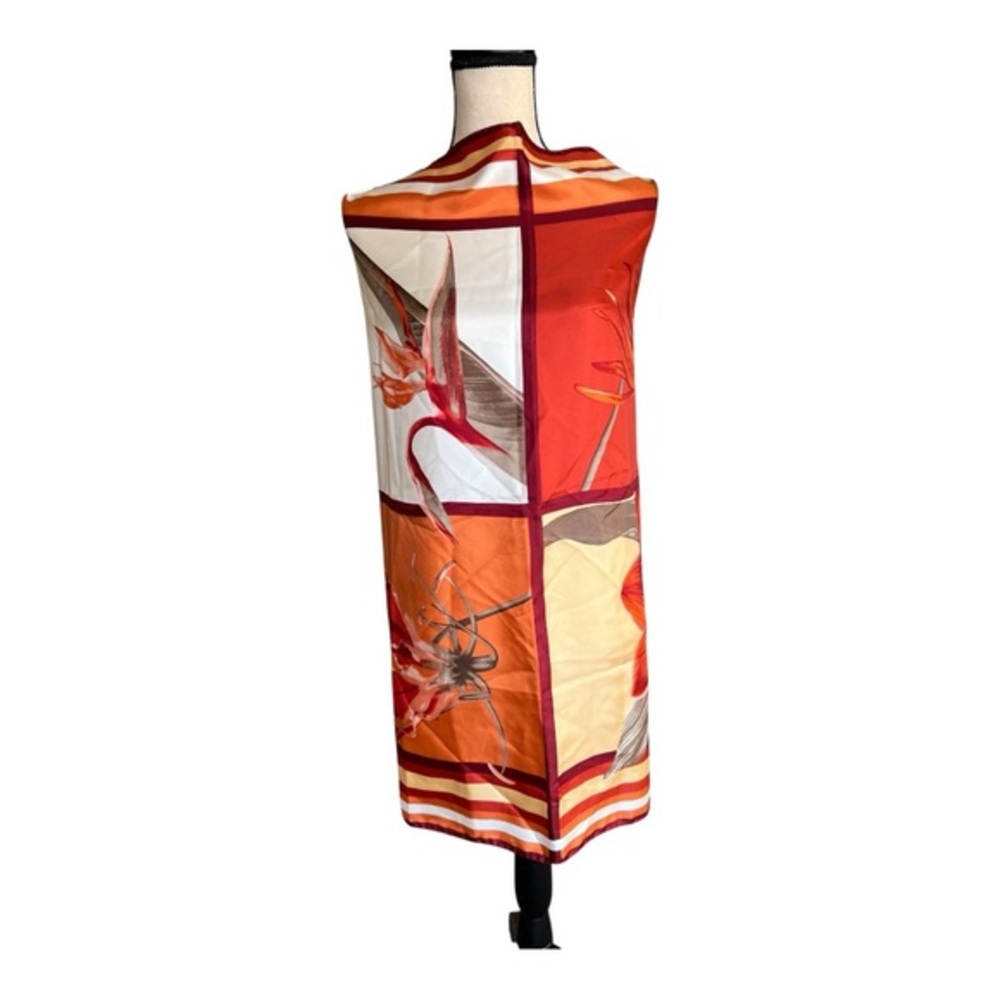TEO Grimaldi Milano Floral Squared Patterned 100% Silk Twill Scarf Size XL